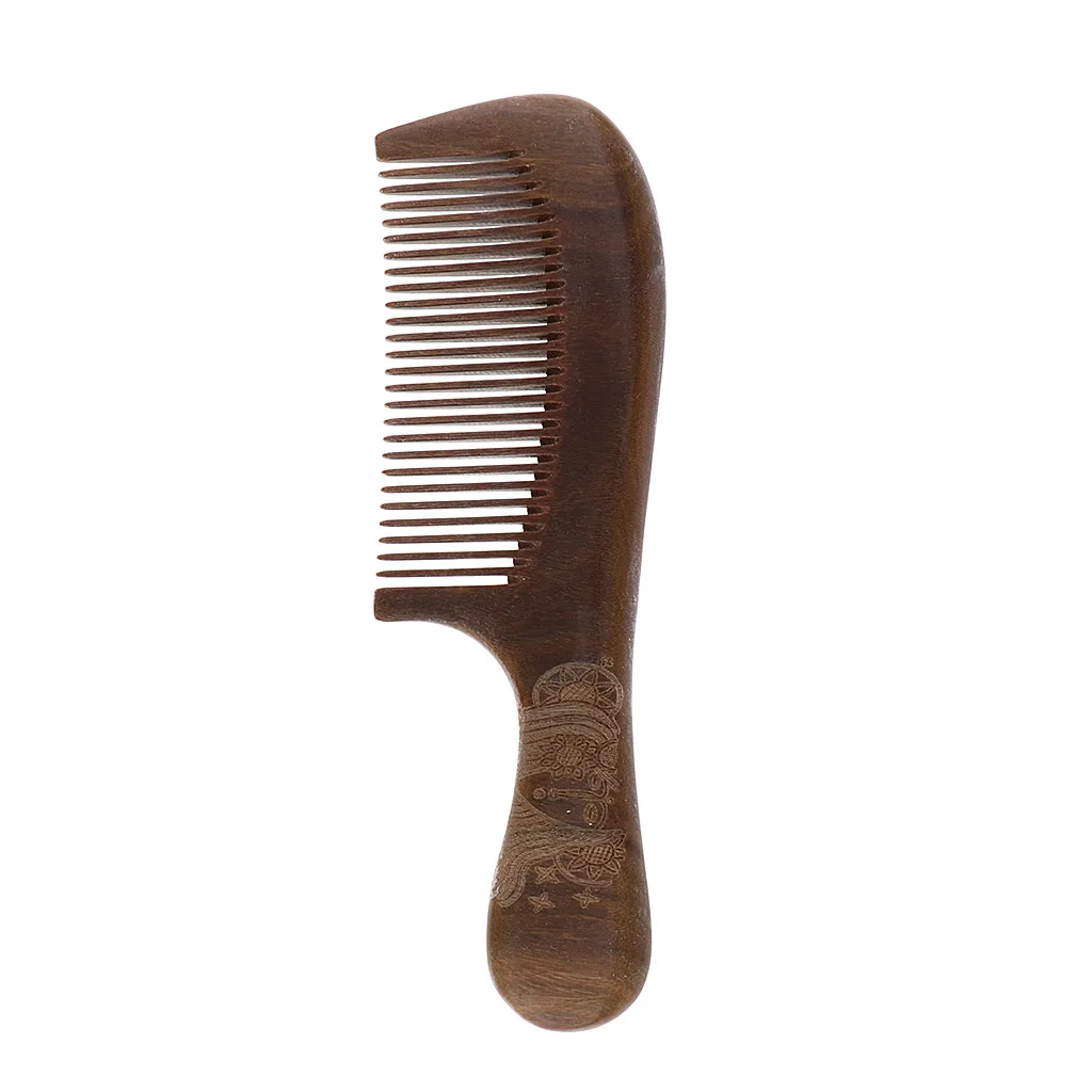 , Fine Toothed Wood Handmade   Comb Comfortable Handle for Detangling Hair