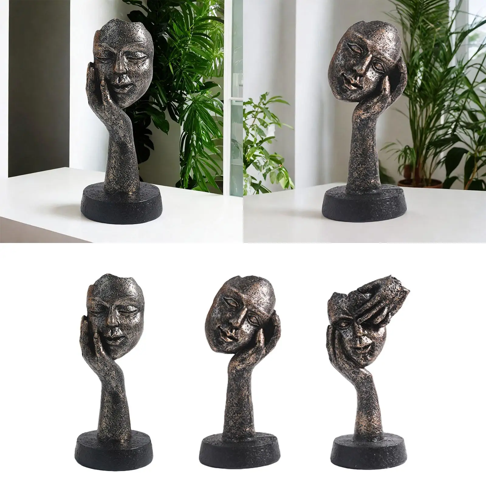 Face Sculpture Artworks Resin Modern Collectible Statue Abstract Figure Handicraft for Mantelpiece Bookcase Table Home Decor