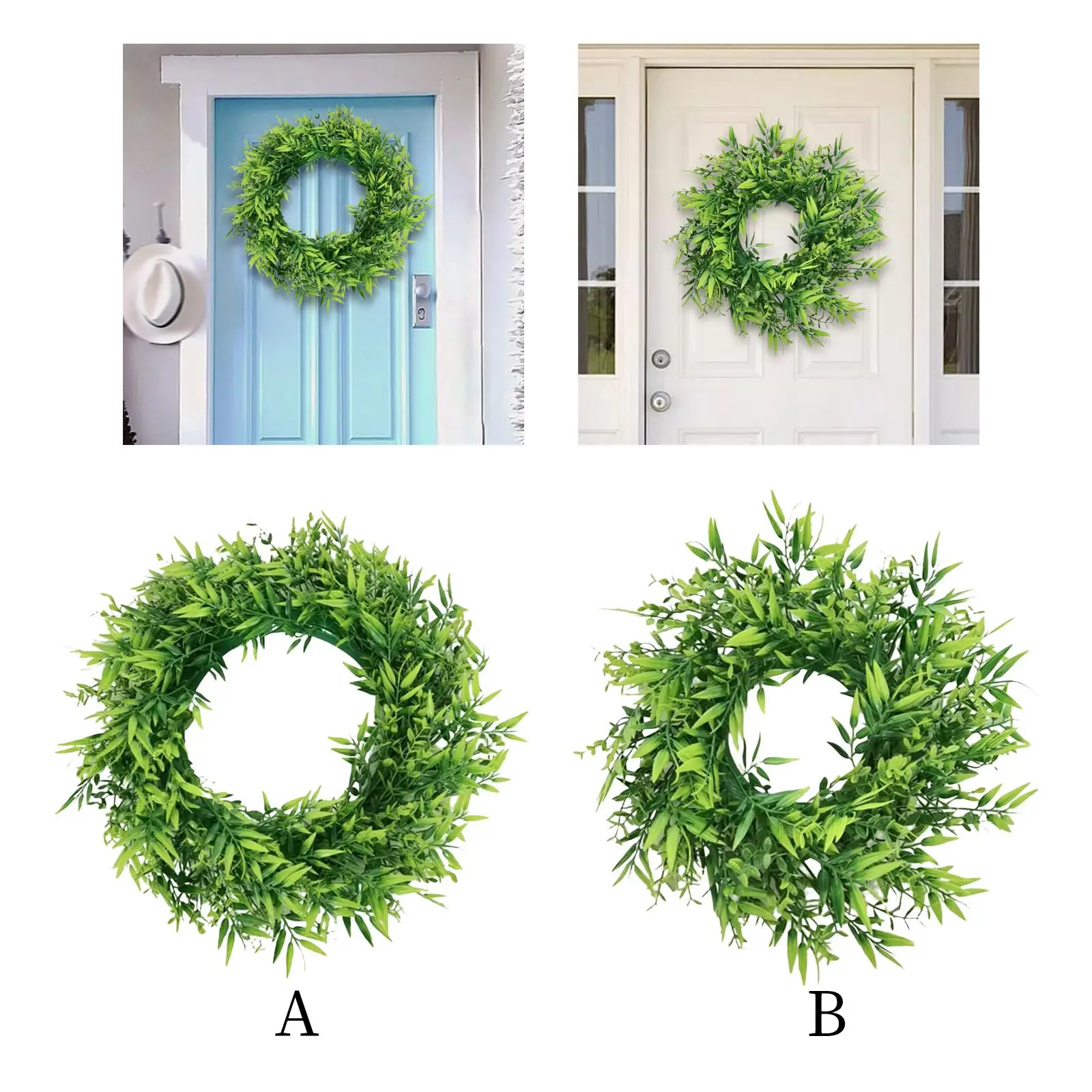 Vivid Artificial Wreath Green Leaves Farmhouse Wreath Wall Greenery for Front Door Outdoor All Seasons Celebration Home Decor