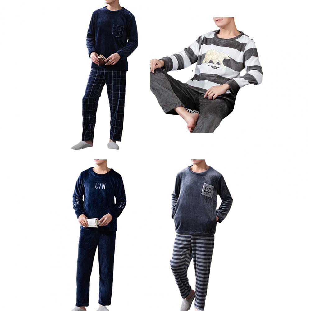 Title 34, 2 Pcs/Set Men Winter Pajamas Set Long Sleeve Th...