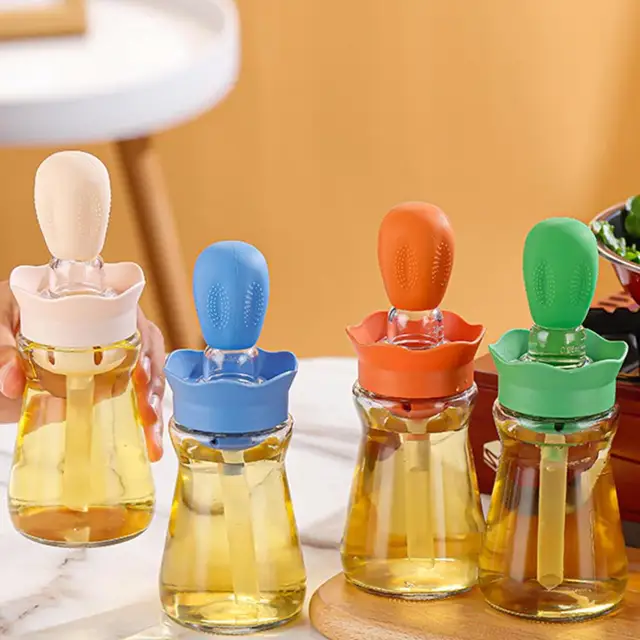 Glass Oil Bottle and Silicone Brush Set