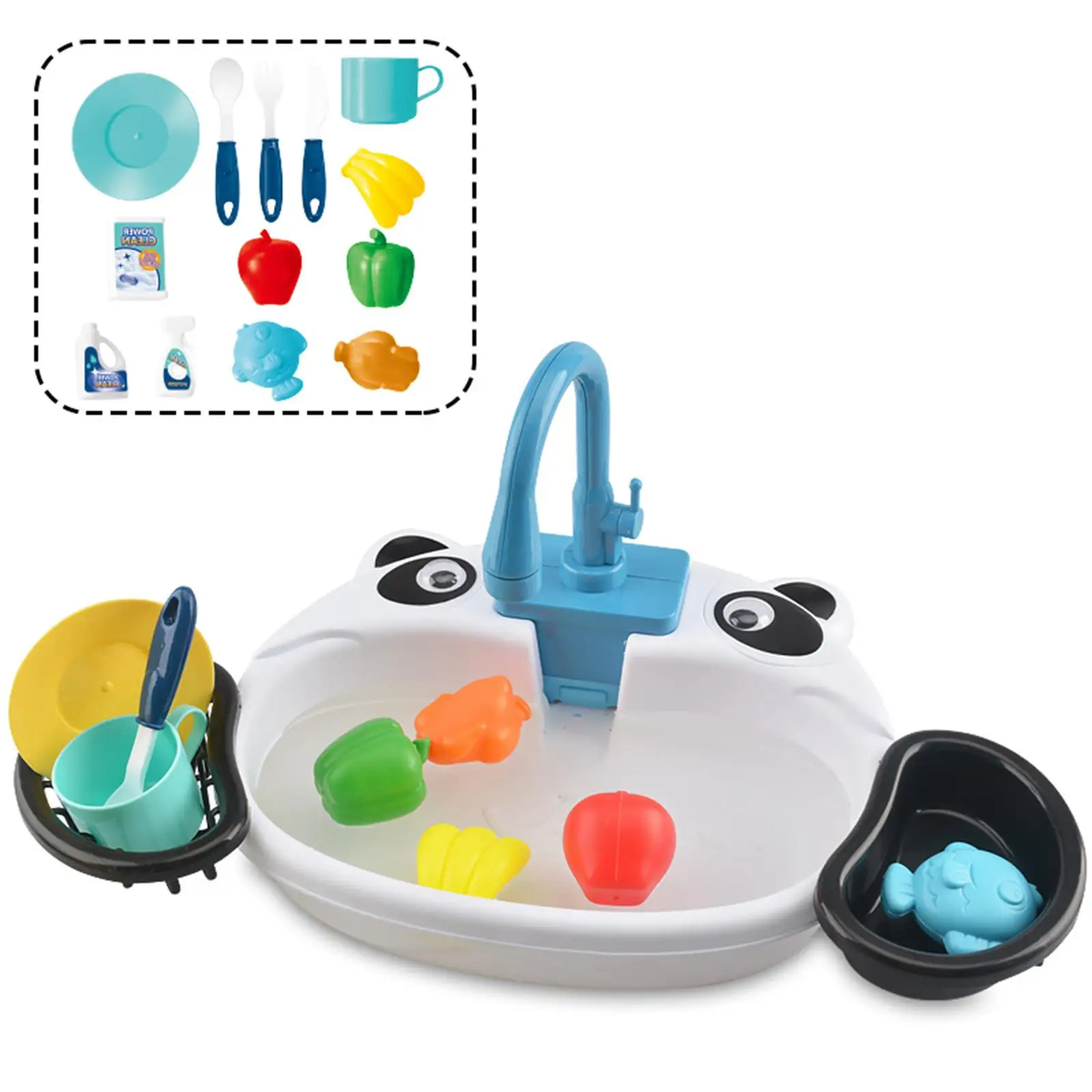 Pretend Play Sink Toys, with Running Water Simulated Sink Dishwashing Set  for Boys and Girls Kids Toddlers Children Birthday