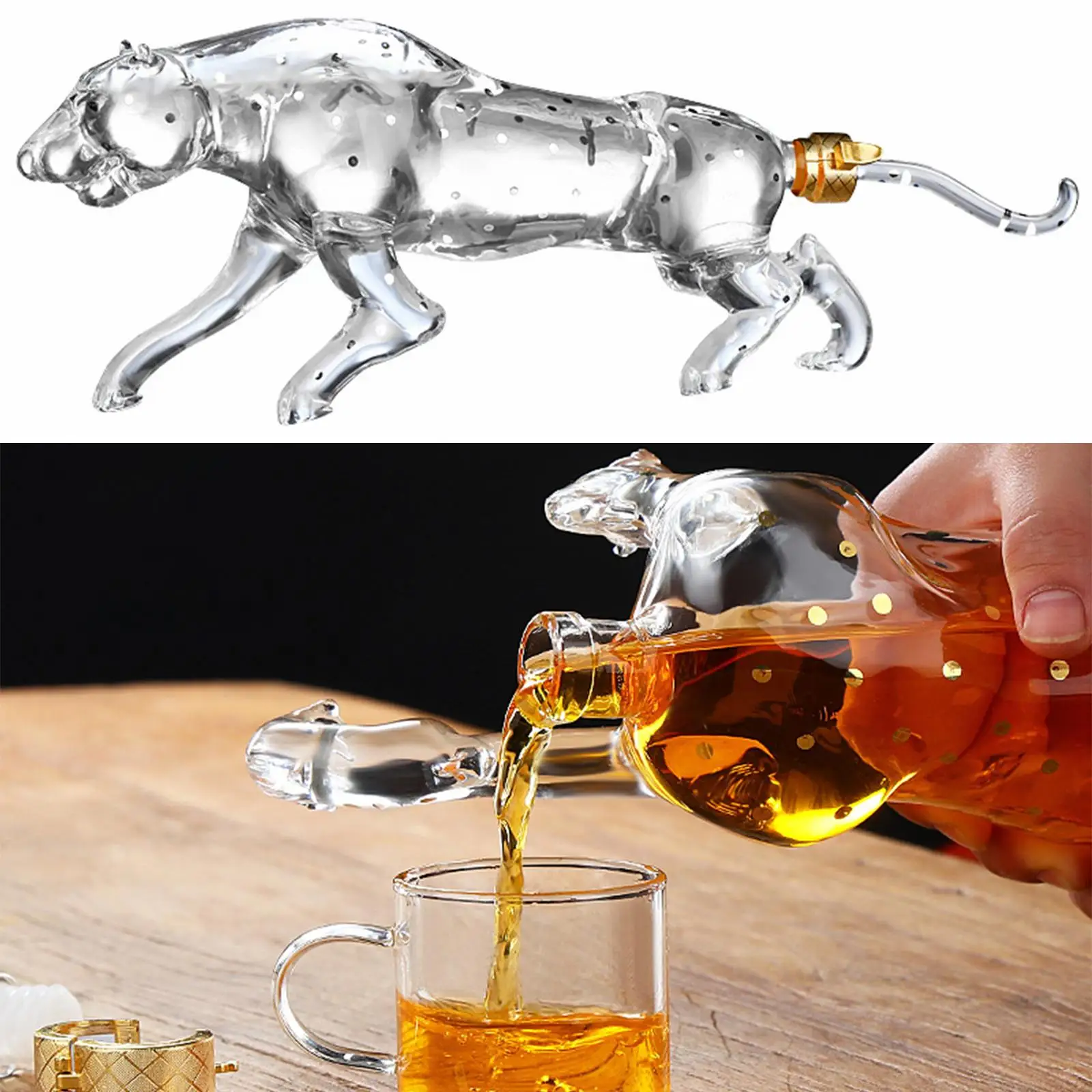 750ml Whisky Decanter Bar Hand-Blown Display Wine Bottle Leopard Design Liquor Dispenser for Household Dining Holiday Gifts Mens