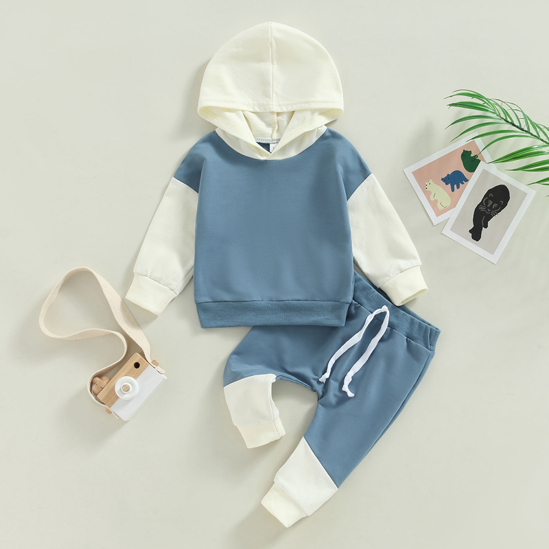 FOCUSNORM 0-3Y Herbst Kausalen Baby Jungen 2 stücke Kleidung Sets Farbe Patchwork Langarm Pullover Mit Kapuze Tops Elastische Hosen – Detail 1