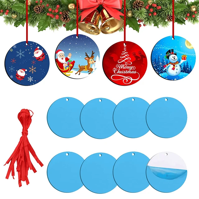 10 Pieces Christmas Sublimation Ornament Blanks - 3.15 Inch Sublimation  Blank Pendants Ornaments Double Side with Red String - Personalized MDF