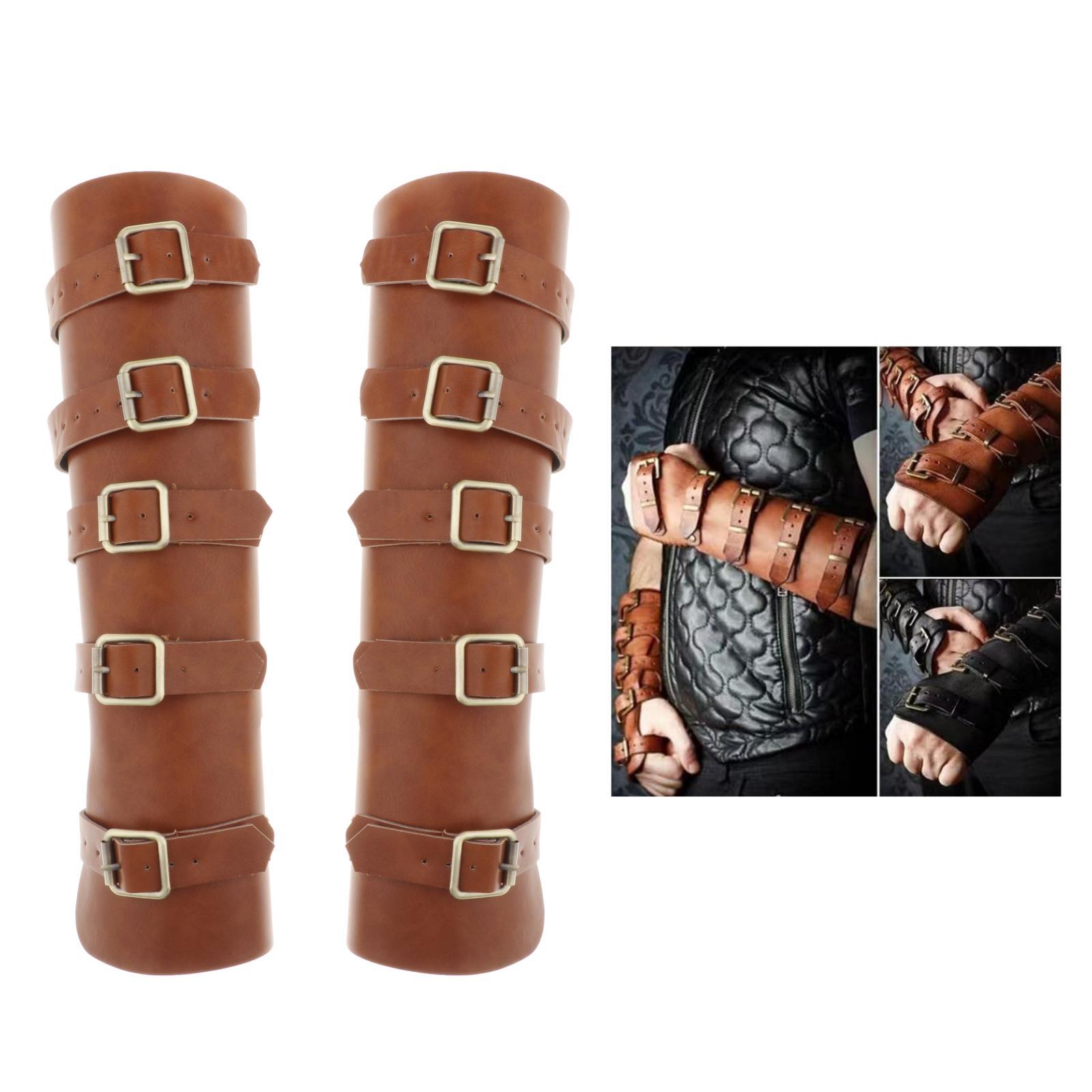 Adults Faux Leather Arm Guards - Medieval Belt Leather Buckle Bracers - One Size - Leather Armband Pair
