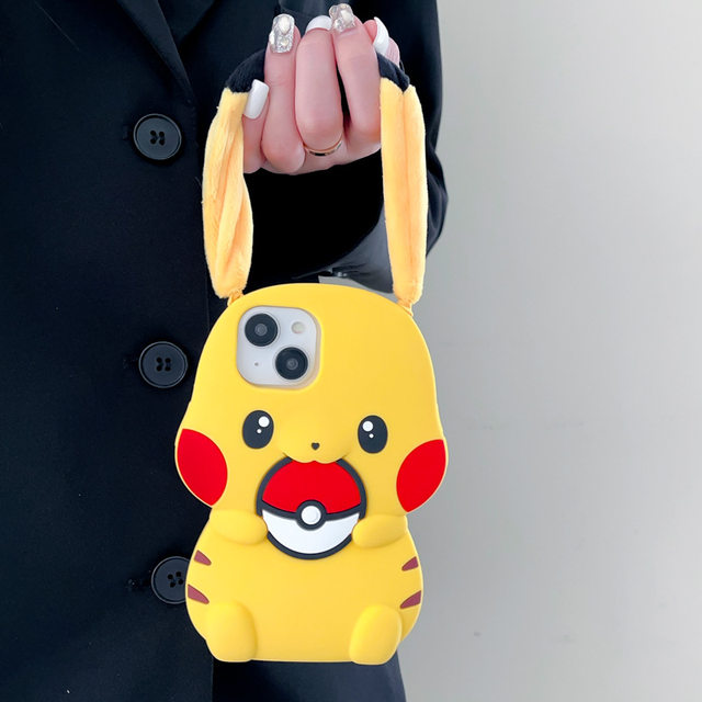 Pokemon Pikachu Silicone Phone Case with Plush Ears for Iphone14 13 12 11 Anime Protective Kawaii Cartoon Shockproof Back Cover AliExpress