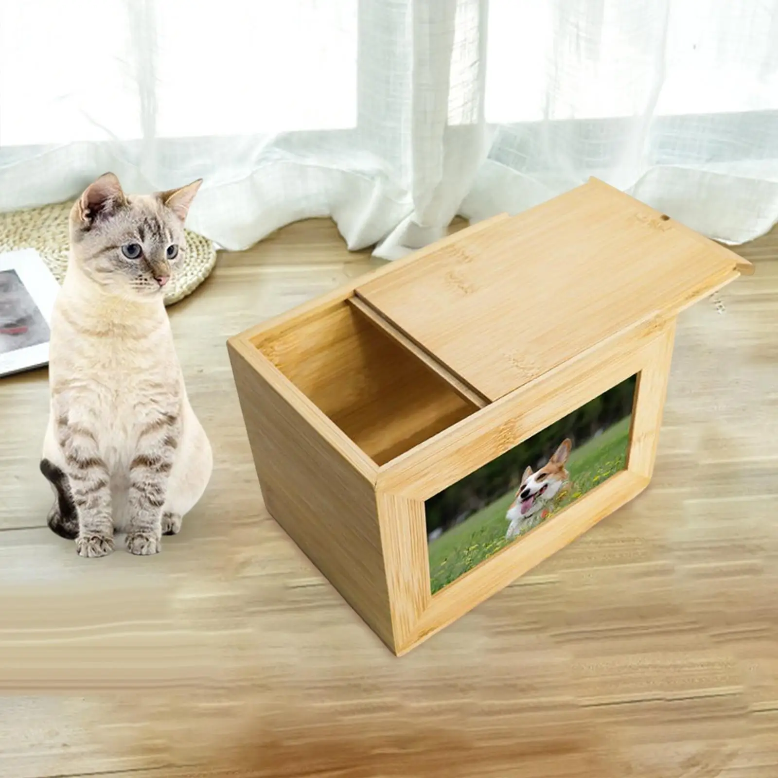 Wooden Pet Urns Loose Memorial Pets Gift Photo Frame Storage Organizer
