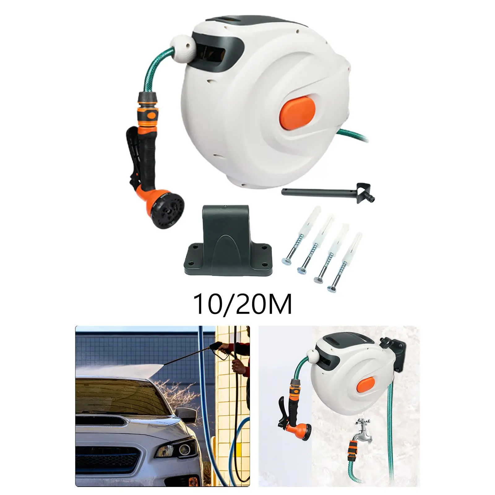 Hose Reel 7 Pattern Hose Nozzle Slow Return System for Outdoor Watering