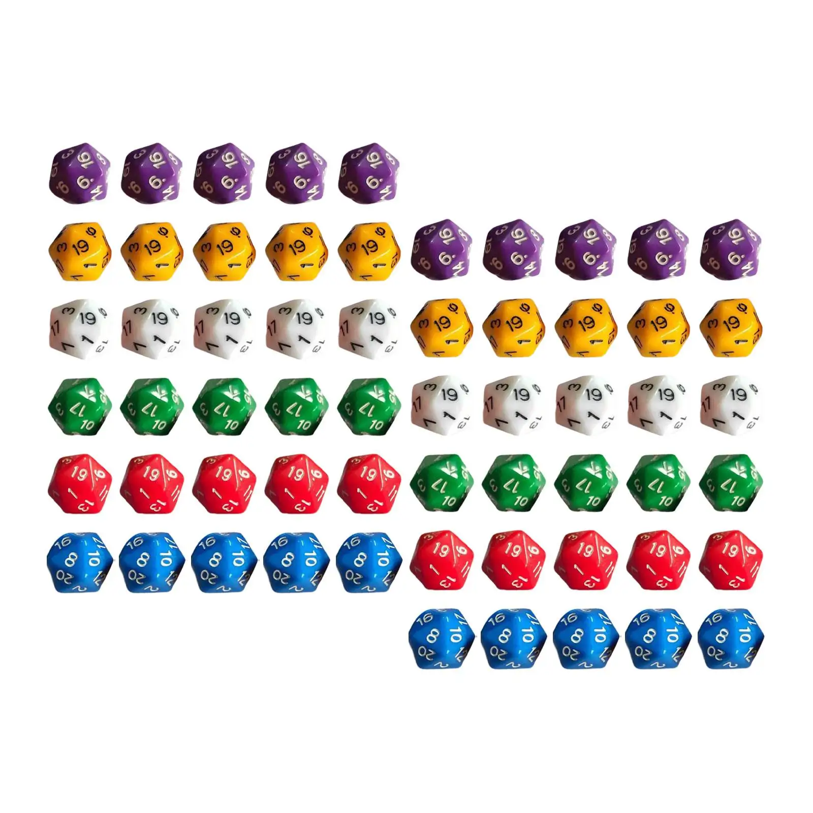60 Pieces D20 Polyhedral Dice Acrylic Dice Dices, 20mm Multi Sided Dices for Board Game, Table Game,