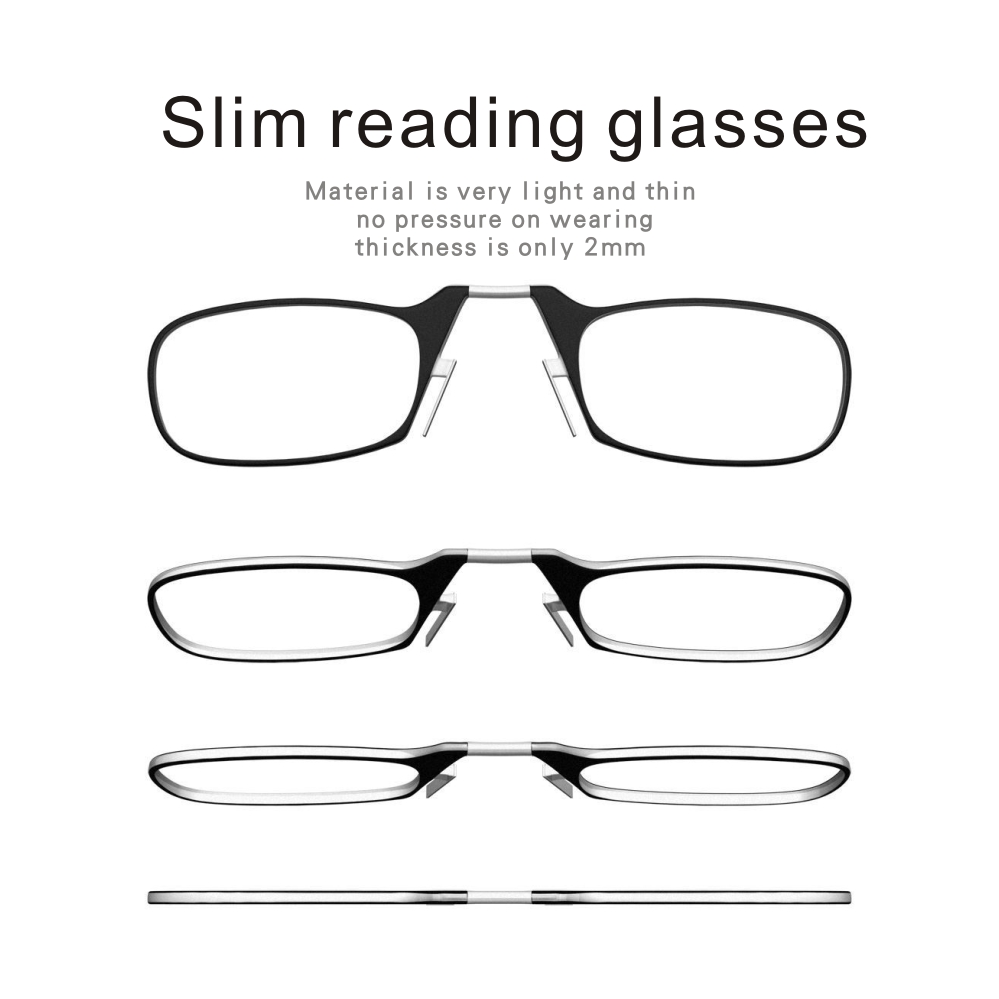 Clip Nose Reading Glasses for Men Eyeglasses Without Temples Eyeglasses for Women Fashion Magnifying Glasses Clear Frame Black