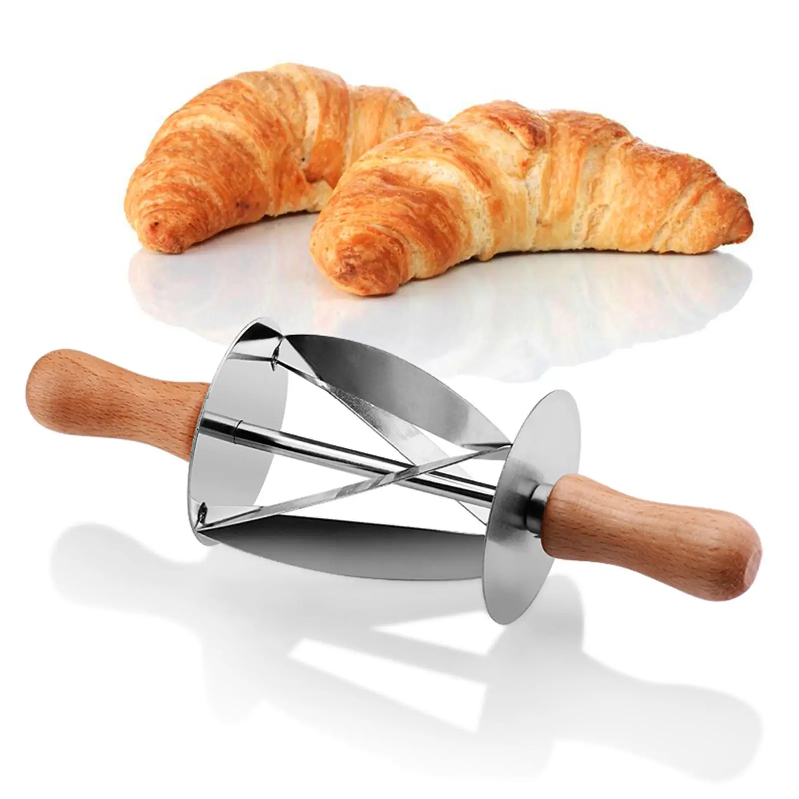 Stainless Steel Bread Roller Cutter with Wooden Handle Multifunction Rolling Pastry Cutter Kitchen Accessories