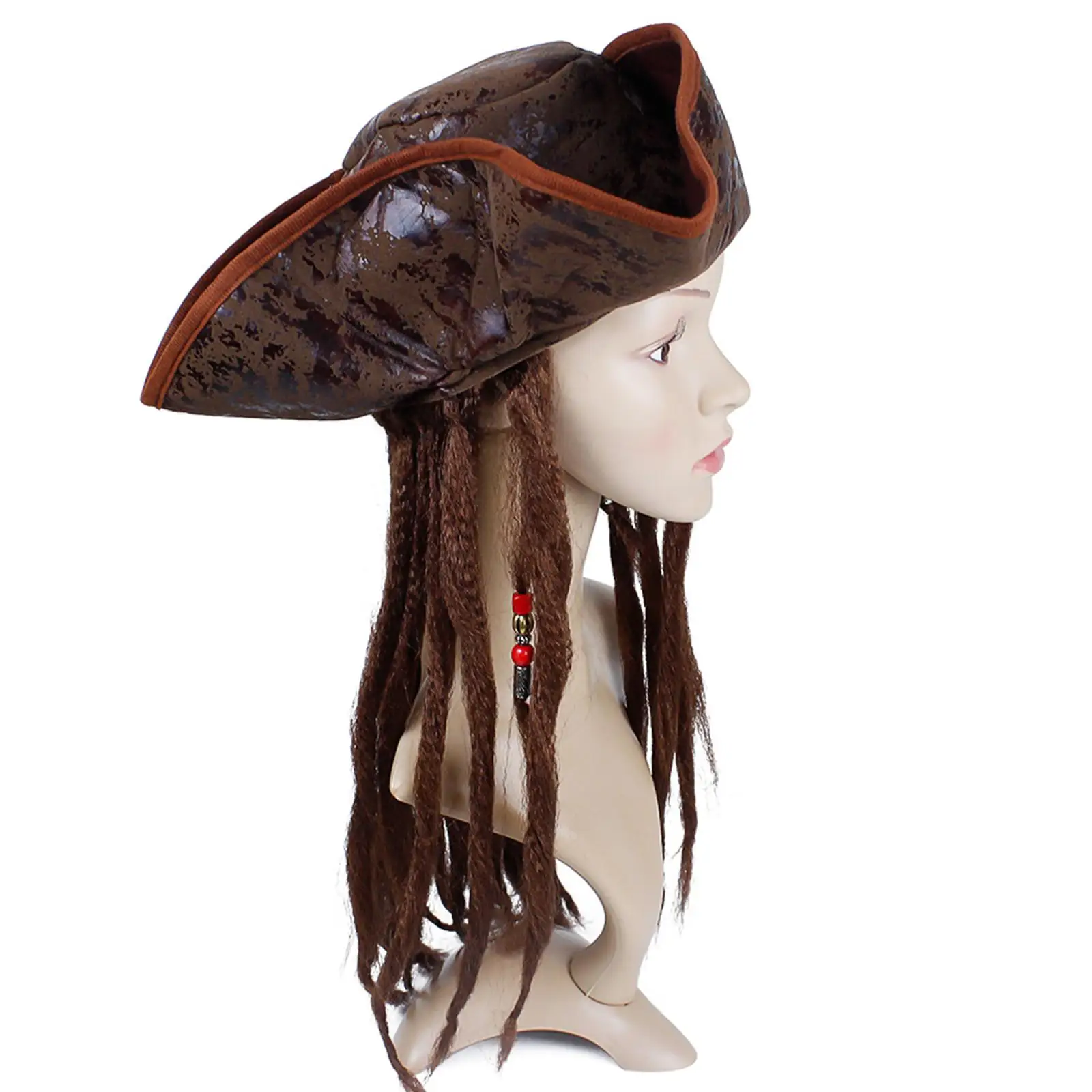 Faux Leather Pirate Hat with Wig captains Costume Cap for Fancy Dress Events Play Games of Adventure and Mischief Men