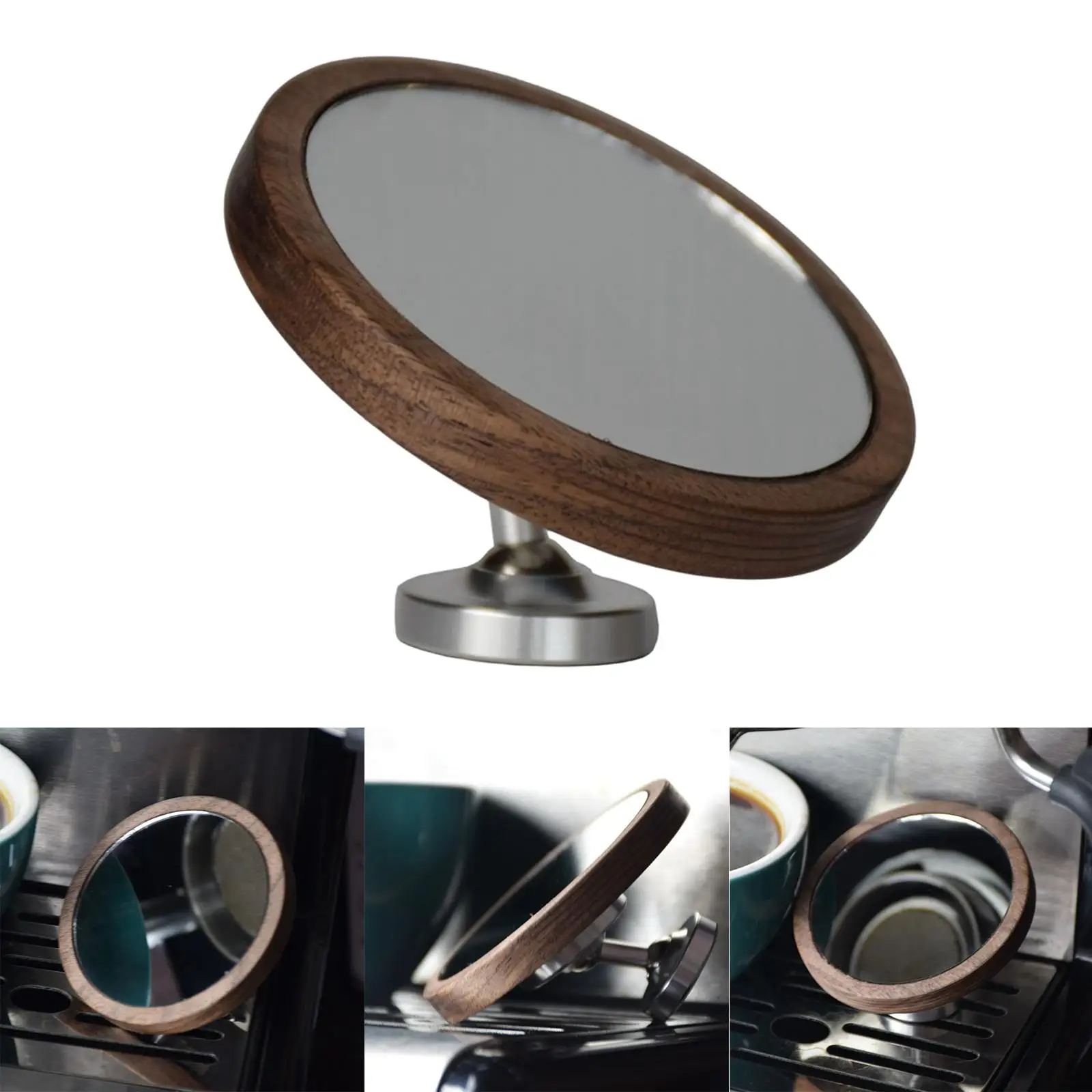  Mirror with Base Walnut Adjustable for Bottomless Portafilter