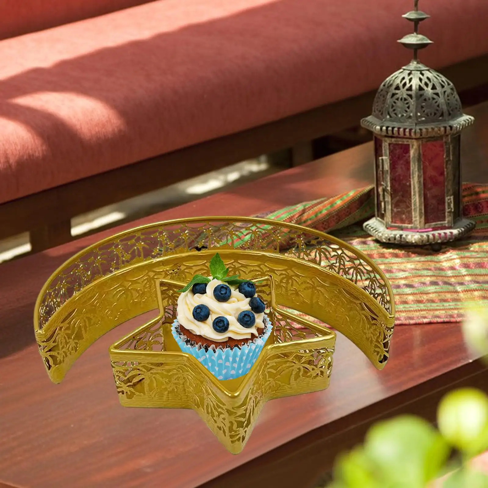 Eid Mubarak Tray Iron Table Decoration Food Display Tray for Breads Desserts