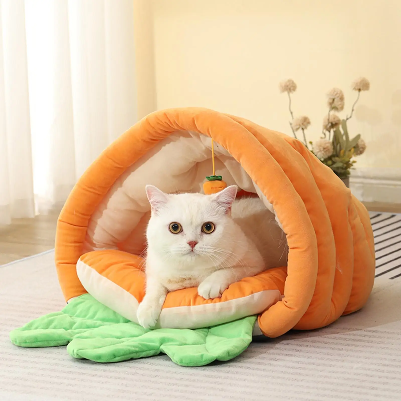 Large Cat Beds Warm Kennel Small Dog Bed Kitten Cave Tent with Ball Cushion Kitten House Pet Bed for Small Medium Dogs