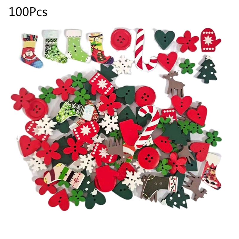 Description Picture 6 of item100Pcs Assorted Christmas Wooden Buttons Tree Snowflake Glove Reindeer 2 Holes Sewing Button for DIY Art Crafts