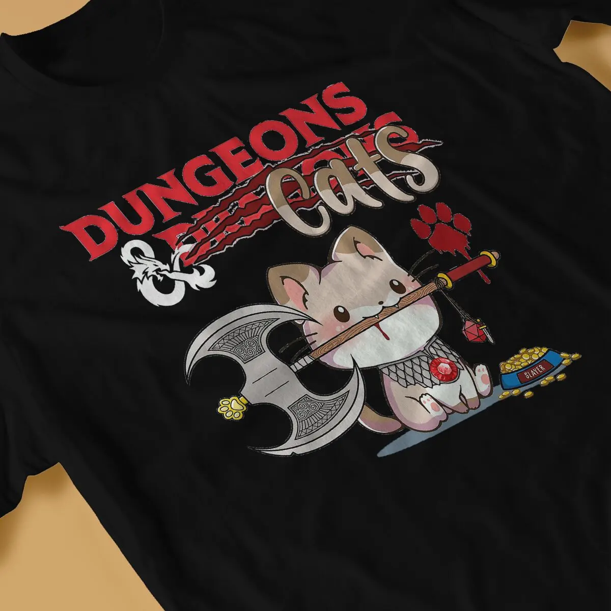 DnD Game Original TShirts Dungeons Cats Print Men's T Shirt