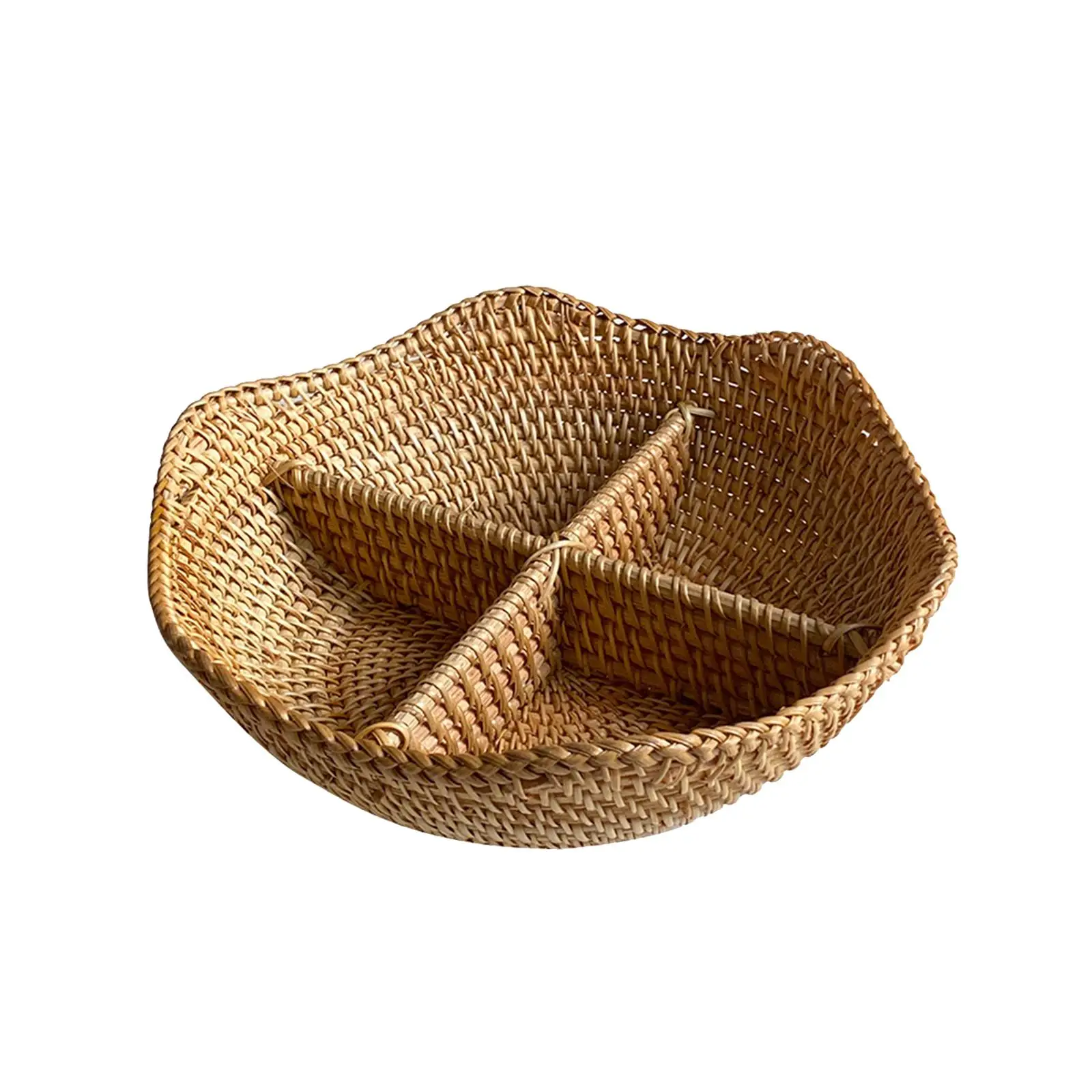 Rattan Storage Basket Divisional Stackable Portable Serving Tray Woven Bread Basket for Restaurant Home Breakfast Centerpiece