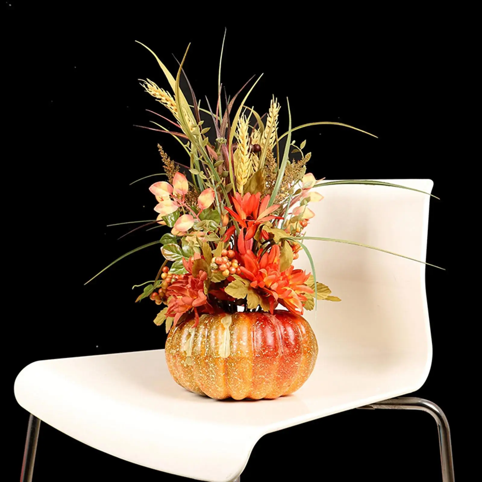 Halloween Artificial Pumpkin with Flowers, Centerpiece Floral Arrangement