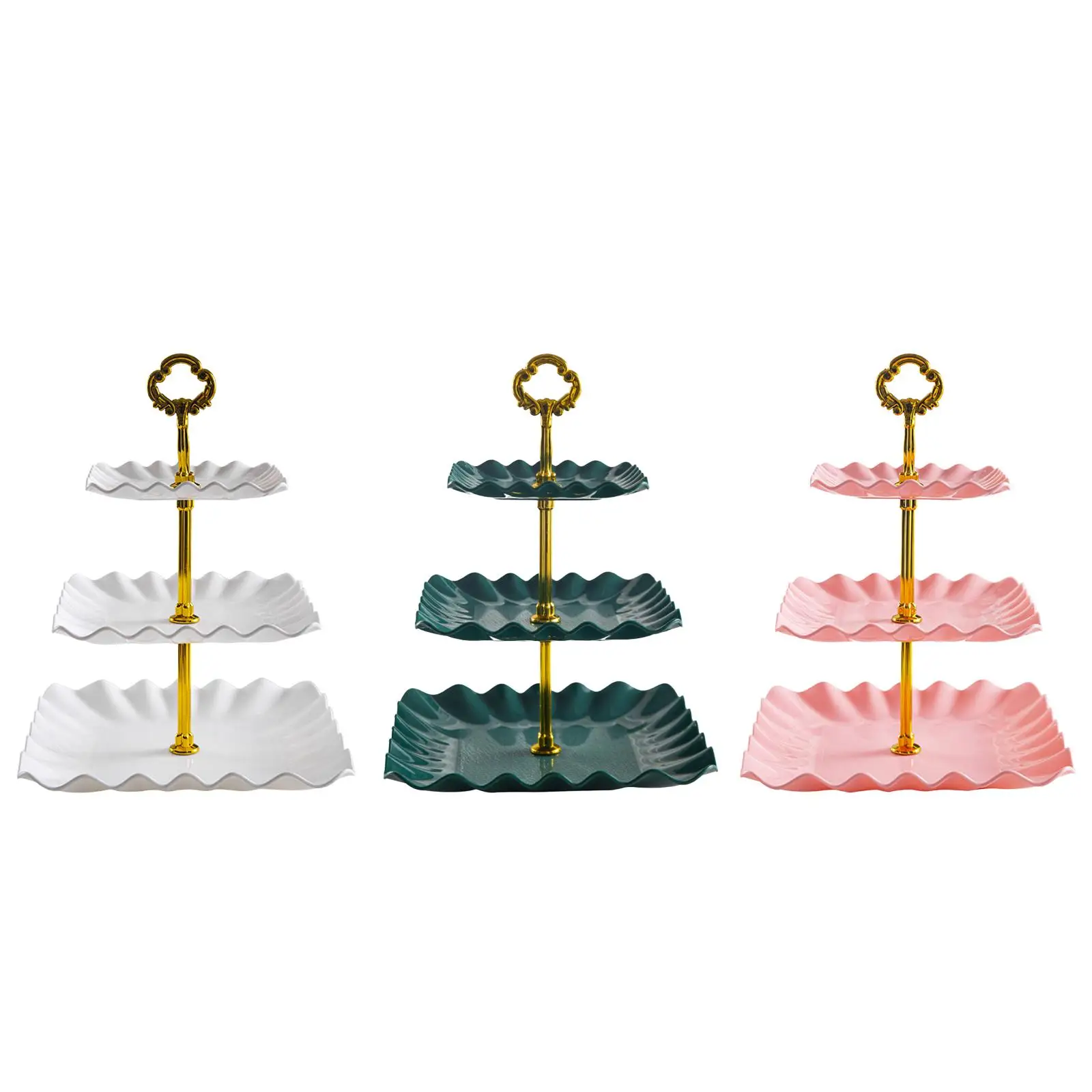 Cupcake Stand 3 Tier Display Plate with Handle Pastry Holder Fruits Snack Serving Tray for Wedding Parties Celebration Birthday