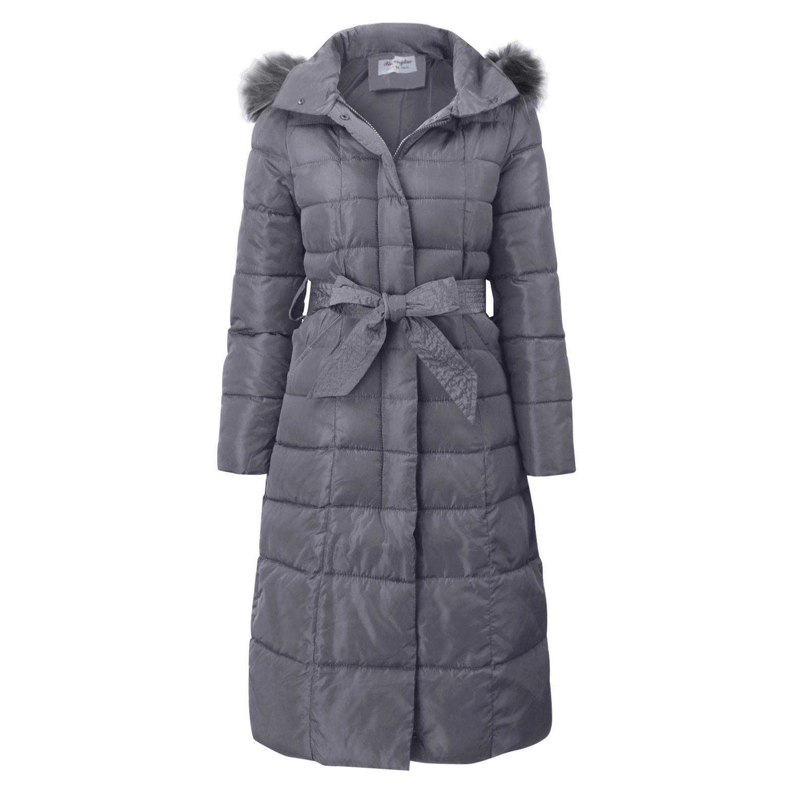 Jaqueta puffer longa com capuz feminino, jaqueta