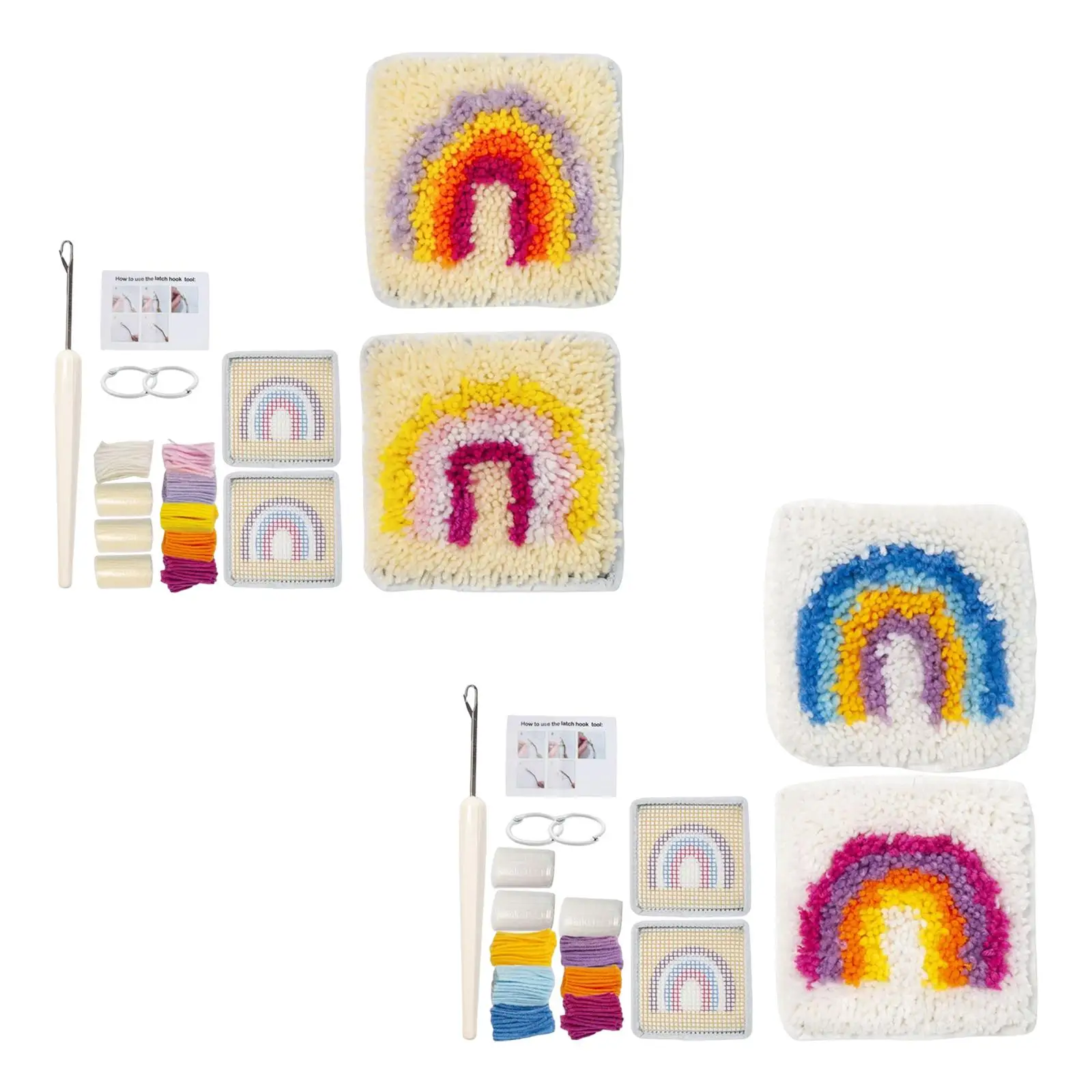 Coaster Latch Hook Kit Color Printed Canvas with Pattern Starter Sewing Kit