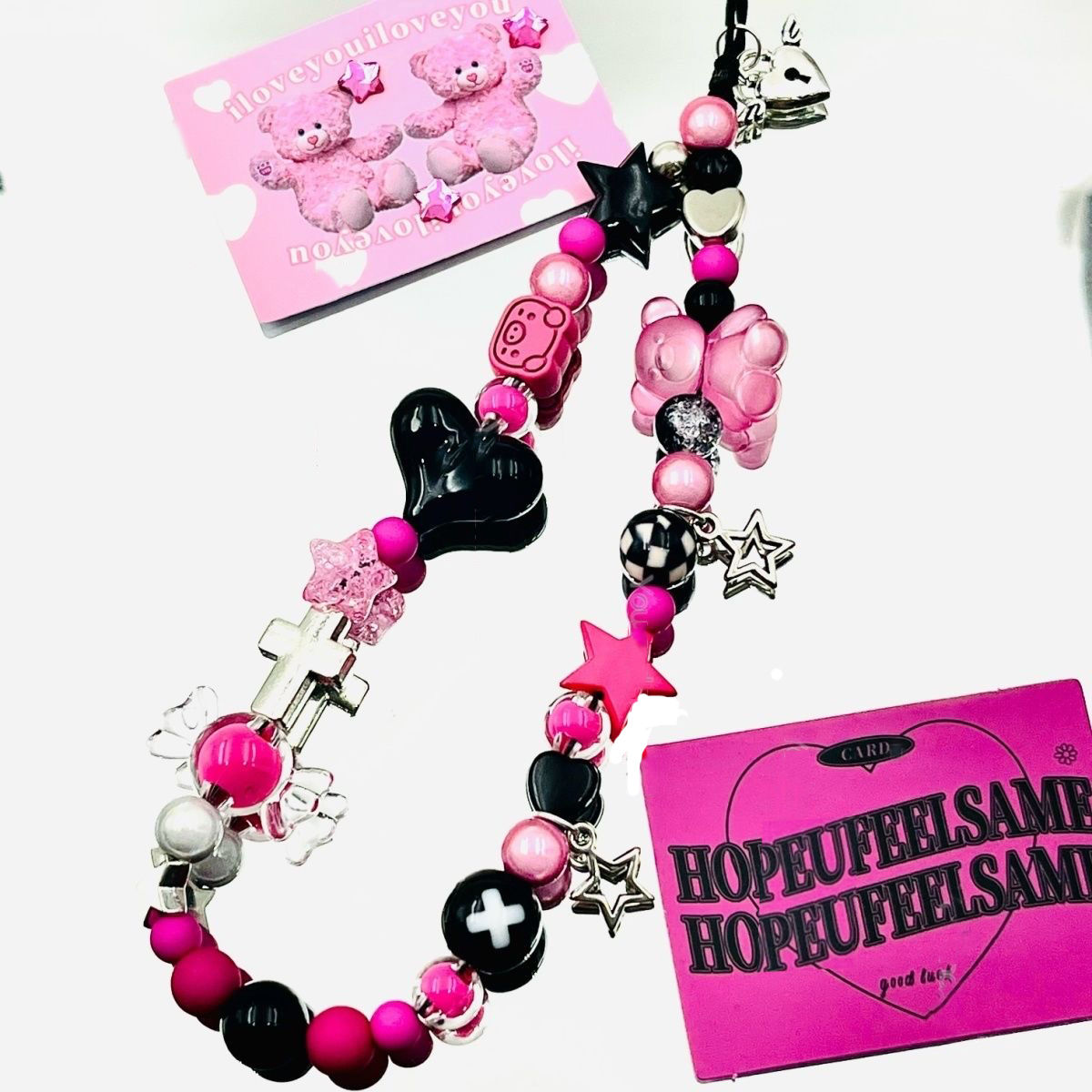Original Y2K Magenta Bär Stern Anhänger Telefon Charms Strap CCD Kamera Lanyard Schlüsselbund Süße Coole Mädchen Armband Schmuck Geschenk – Detail 5