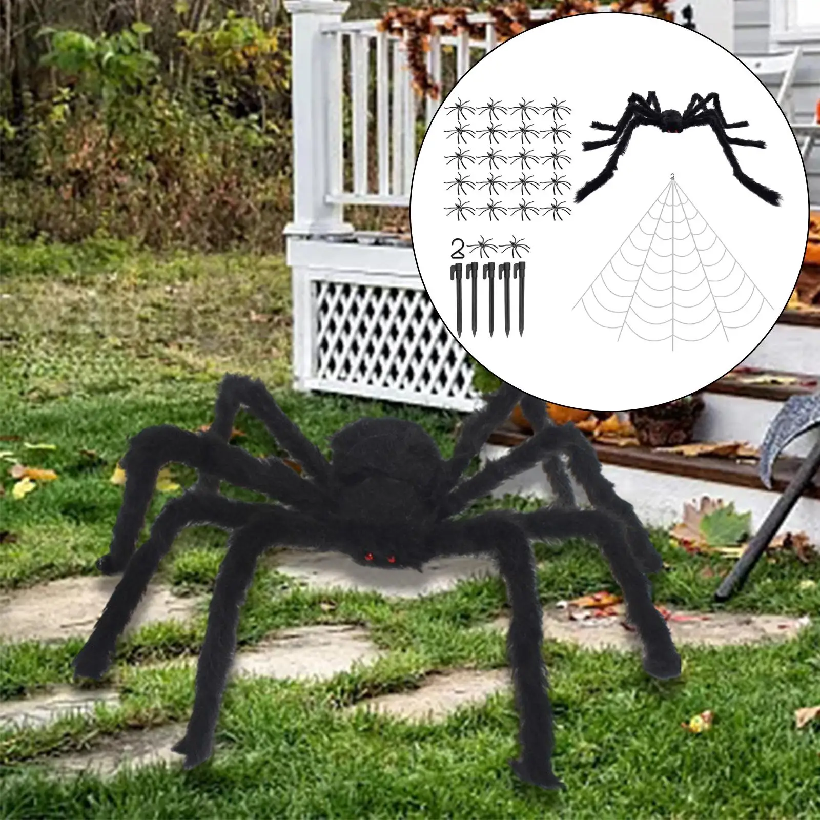 Halloween Spider Decoration Reusable Realistic Versatile 16.4ft Triangular Cobwebs 49inch Giant Spider for Wall and Yard