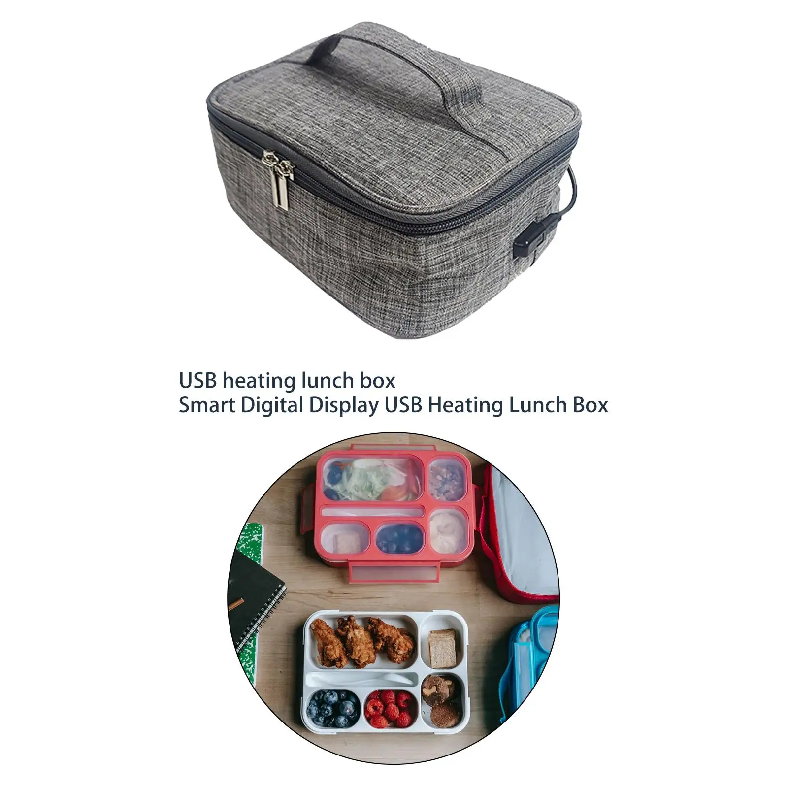 USB Heated Lunch Boxes Bag Container Oxford Cloth for Adults Car and Home Office Use