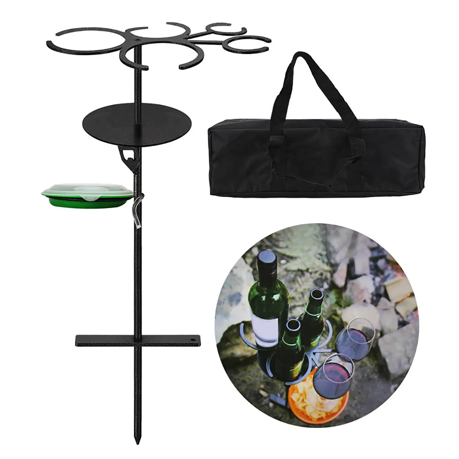 Portable Outdoor Wine Table, Easy to Carry Durable Folding Bottles Rack Stand Glass Holder for Sand and Grass Trip Snack Lovers