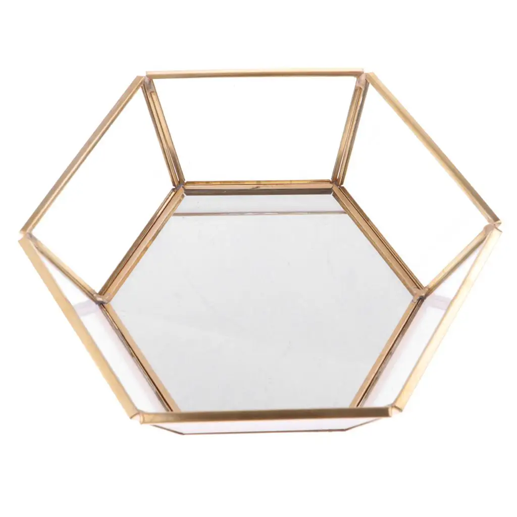 Geometric Clear Glass Jewelry Display Tray Makeup Organizer Succulent Plants Planter Copper Wedding Favors