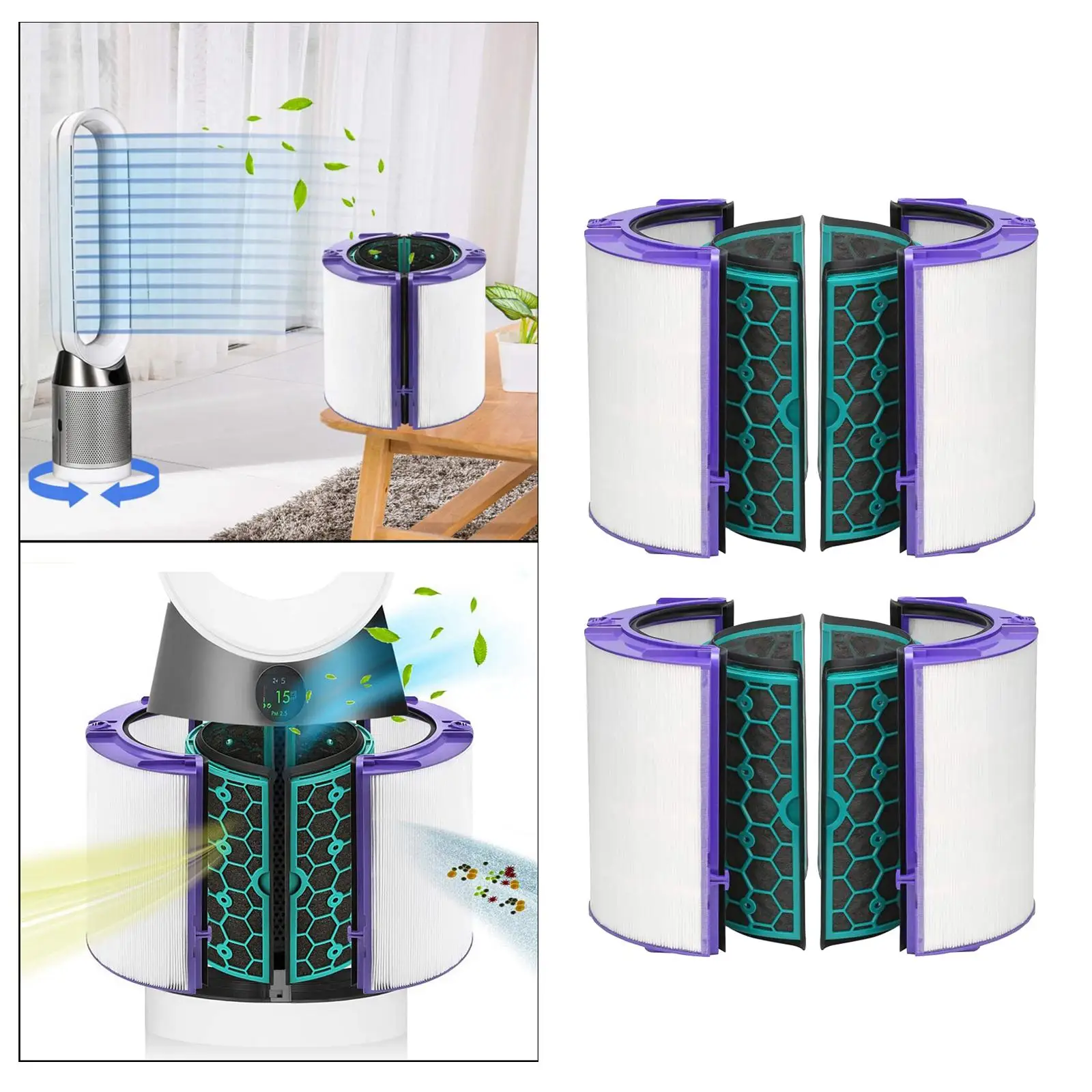 2Set Reusable HEPA Filter & Activated Carbon Filter for Dyson TP04 TP05
