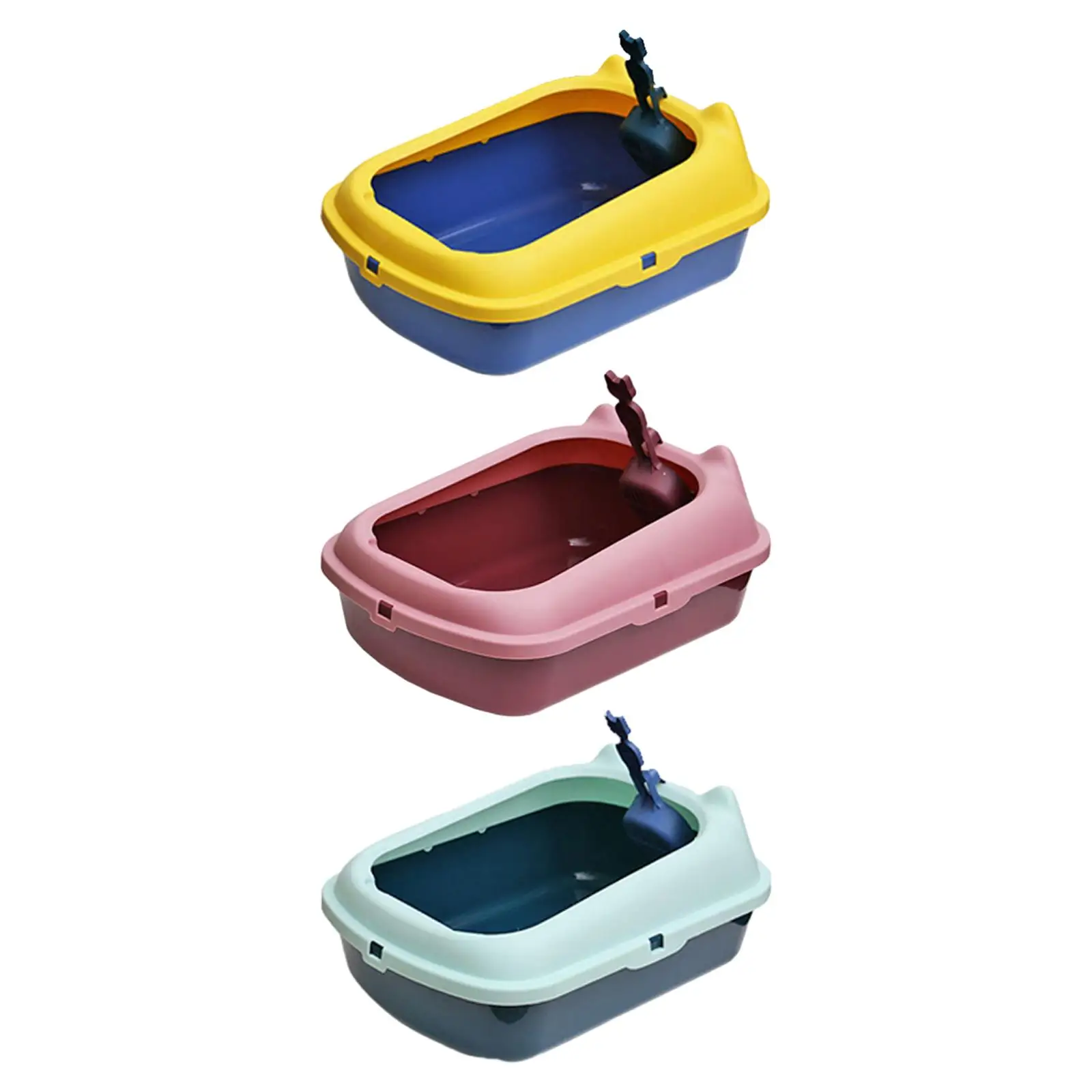 Open Top Pet Litter Tray Anti Splashing Kitten Toilet with Scoop Cat Litter Basin High Sided Cat Litter Tray for Indoor Cats