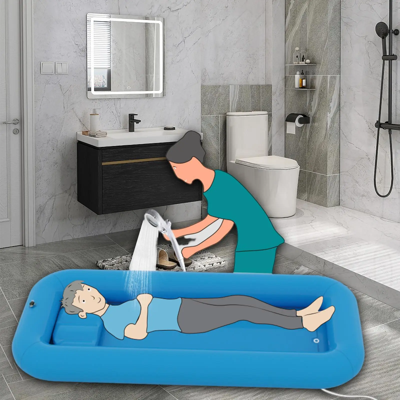 Adults Inflatable Bathtub Foldable Bath Tub Bath Kit with Pillow Bath Basin for Caregivers Better Bathing Experience Bath in Bed