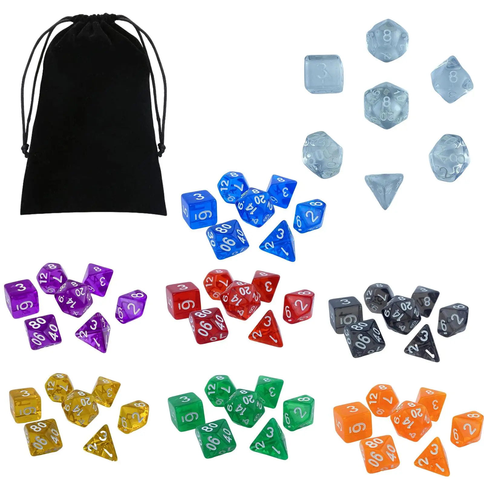 56Pcs Polyhedral Dices Set with Pouch Game Dices for Party Favors Role Play