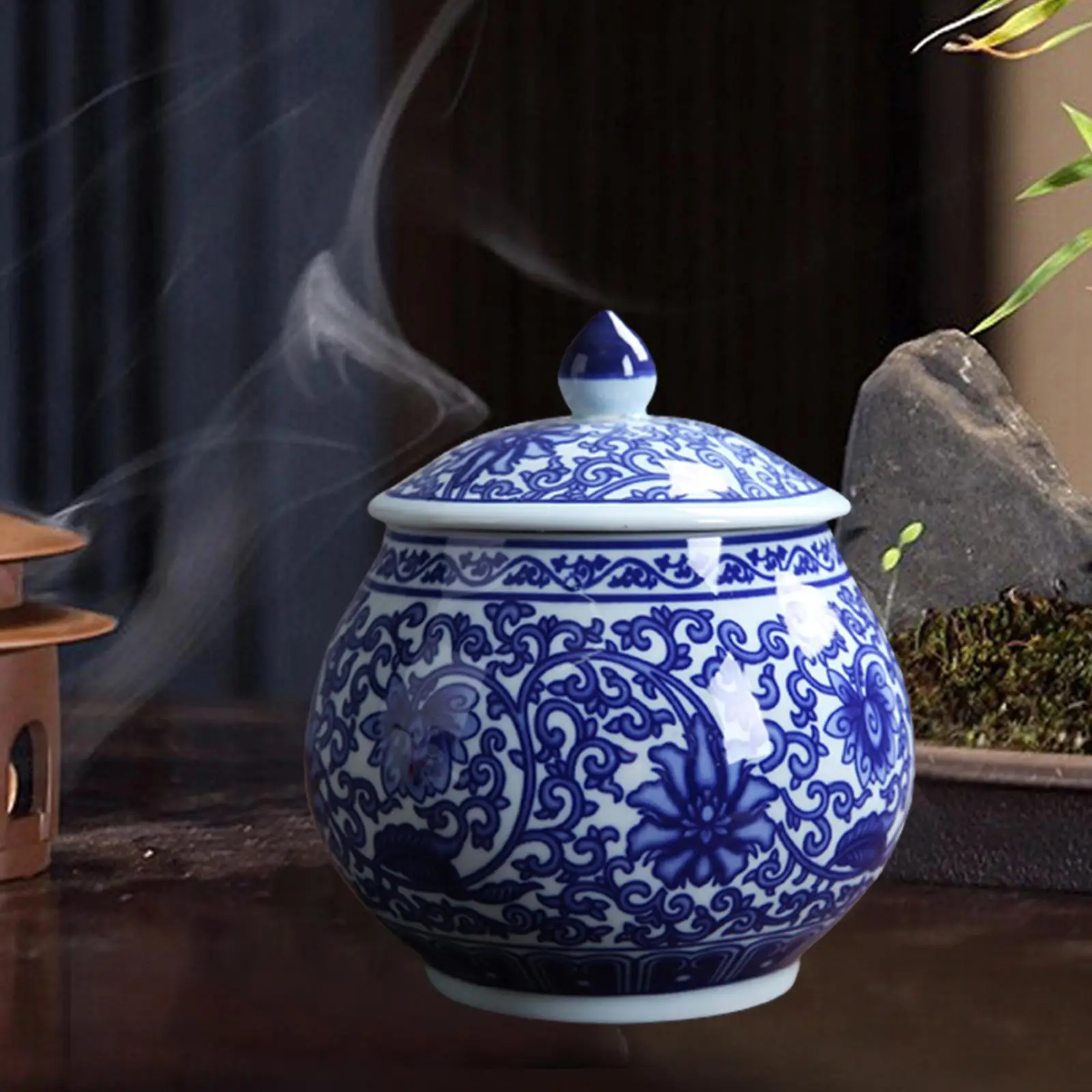 Blue White Porcelain Ginger Jar Ceramic Vase Decorative Jar Handicraft Temple
