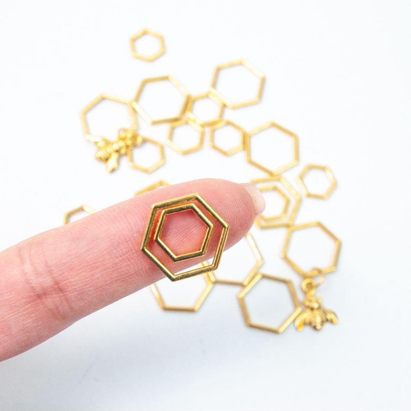 Hexagon Ring Stitch Markers Art Golden Bee Shape Craft Handmade DIY Knitting Stitch Marker for Sweater Scarf Weaving Tool