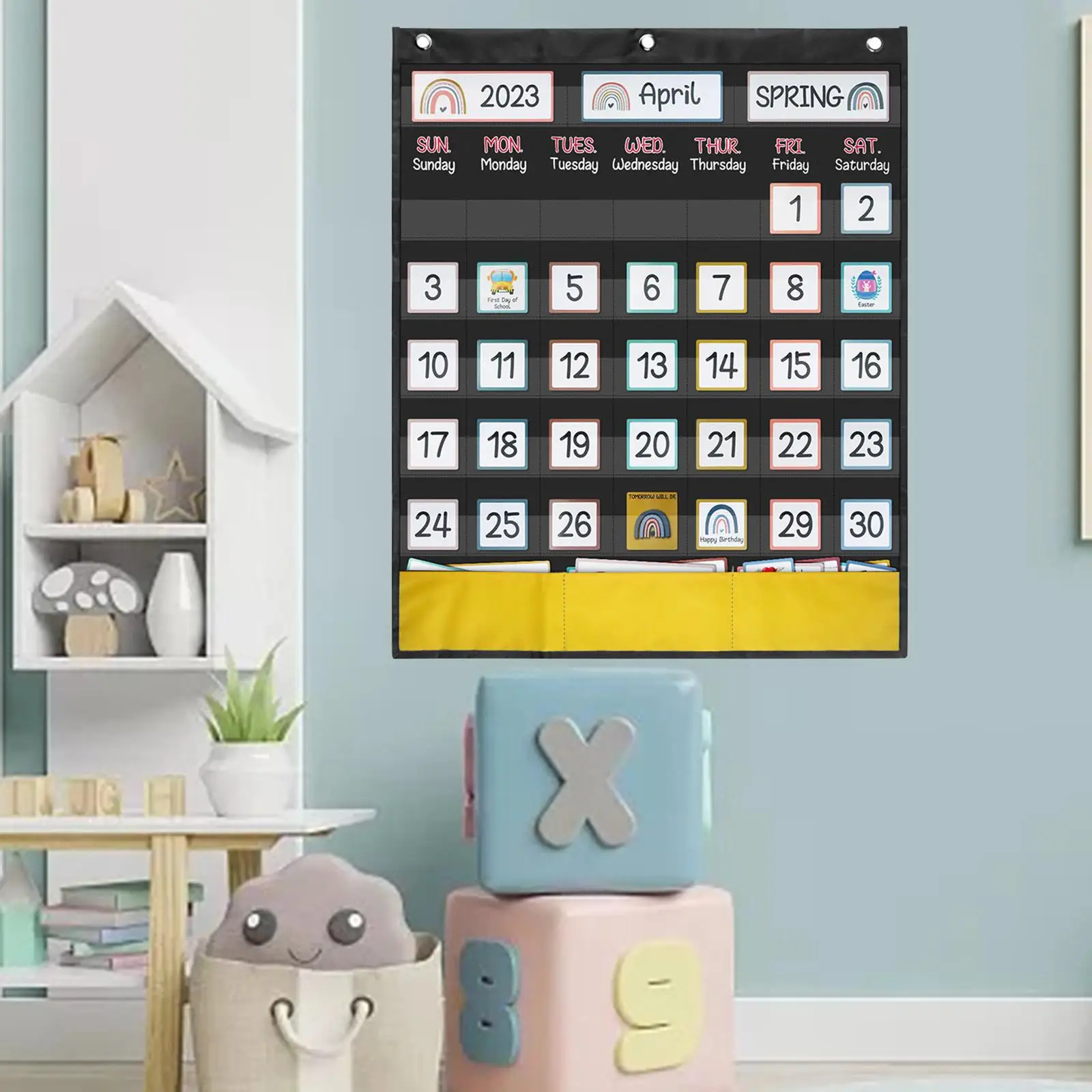 Classroom Monthly Calendar Pocket Chart Homeschool Back Early Learning Supplies Holiday Calendar for Kids Teaching Calendar