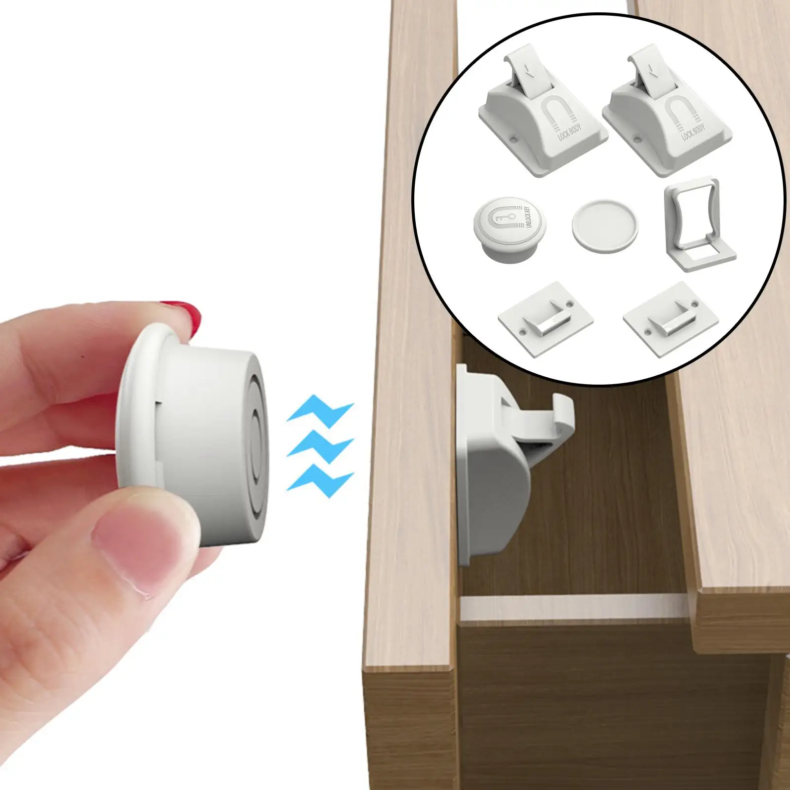 Magnetic Cabinet Locks for Babies No Drilling or Tools Required 2 Pack and 1 Key