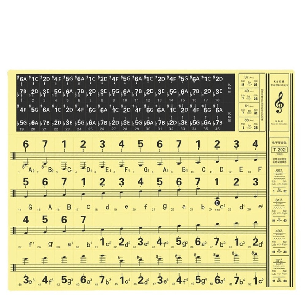 37/49/54/61/88 Tasten transparente Klaviertastatur-Aufkleber für Handrollenklavier/elektrisches Klavier, Notizwaage, Musiknotation, Anfänger – Detail 6