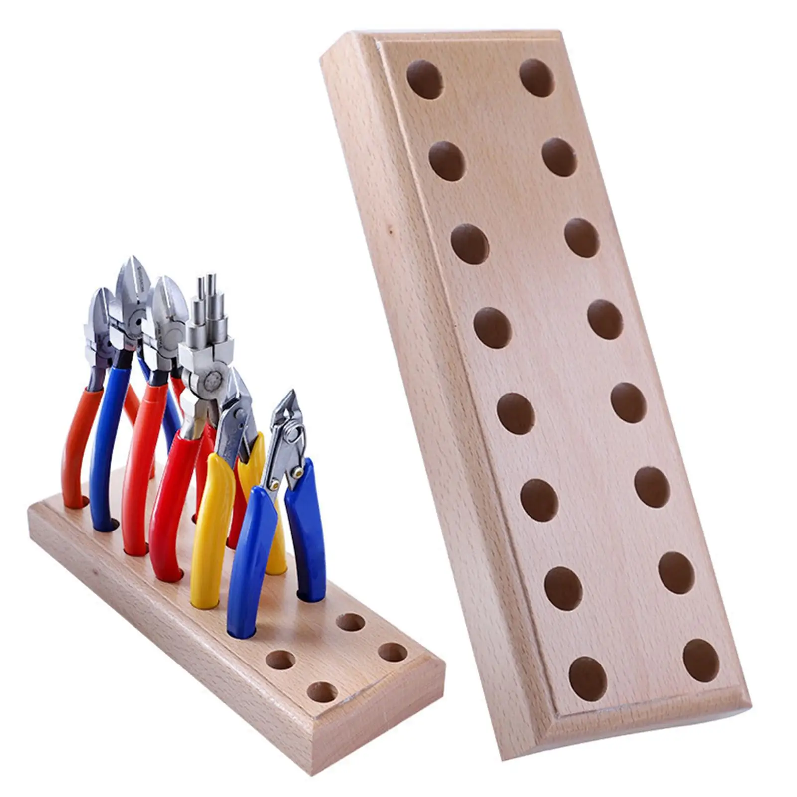 16 Holes Wood Plier Block Desktop Base Stand Tool Storage Wood Pallet Jewelry Making Supplies DIY Crafting Beading Accs
