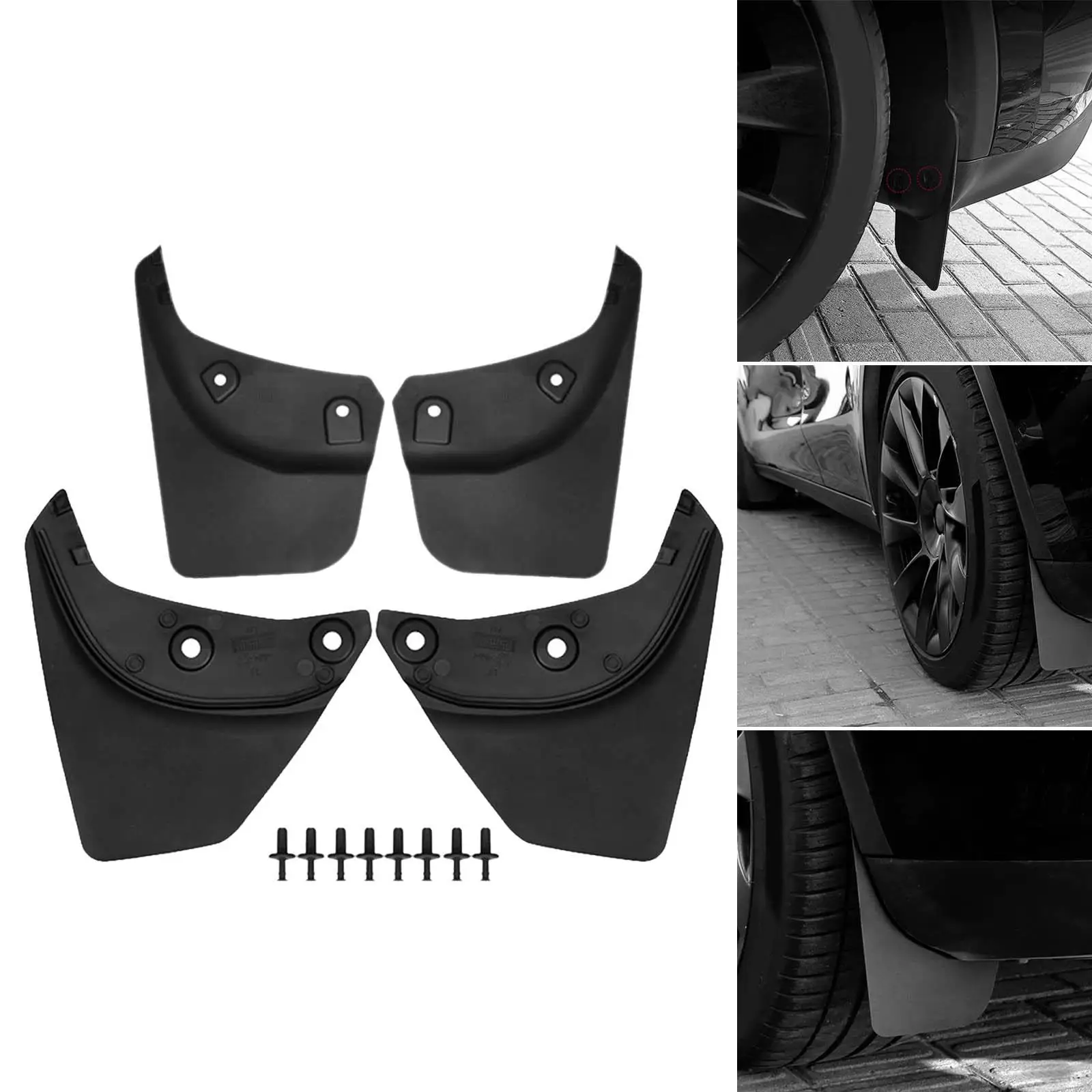 4x Car Wheel Mud Flaps Universal PP / TPE Mudguard Fender Splash Guards Fit for Tesla Model Y No Need Drilling Holes