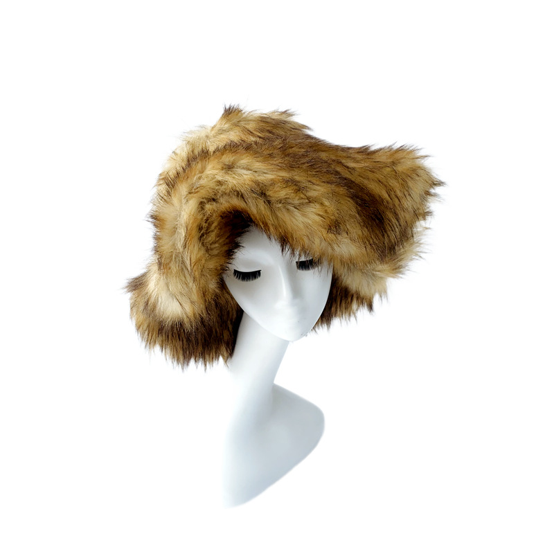 Harajuku Girls Sweet Cute Pink Wide Brim Floppy Furry Shag Hat Women Winter Y2k Fashion Fuzzy Festival Faux Fox Fur Bucket Hats