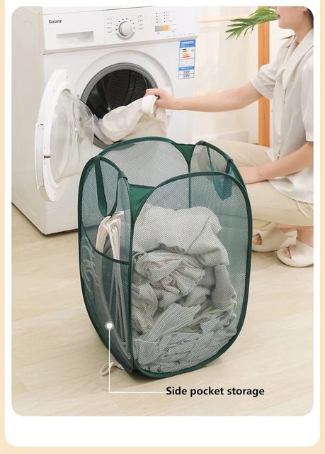 Mesh Folding Laundry Basket Home Bathroom Dirty Clothes Storage Basket with  Durable Handles Portable Laundry Organizer