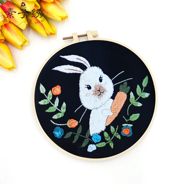 Cute Cat Embroidery Kit DIY Needlework Stick Figure Needlecraft for  Beginner Cross Stitch Artcraft(With Hoop)