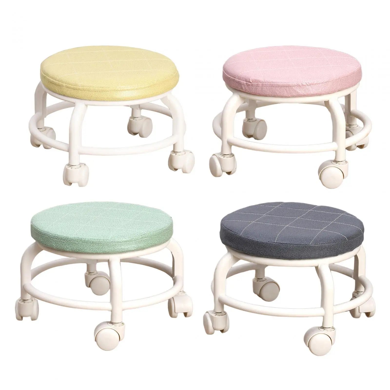Low Round Roller Seat Stool Small Sturdy Heavy Duty Universal Swivel Casters Low Height Rolling Stool Kitchen Barber Home