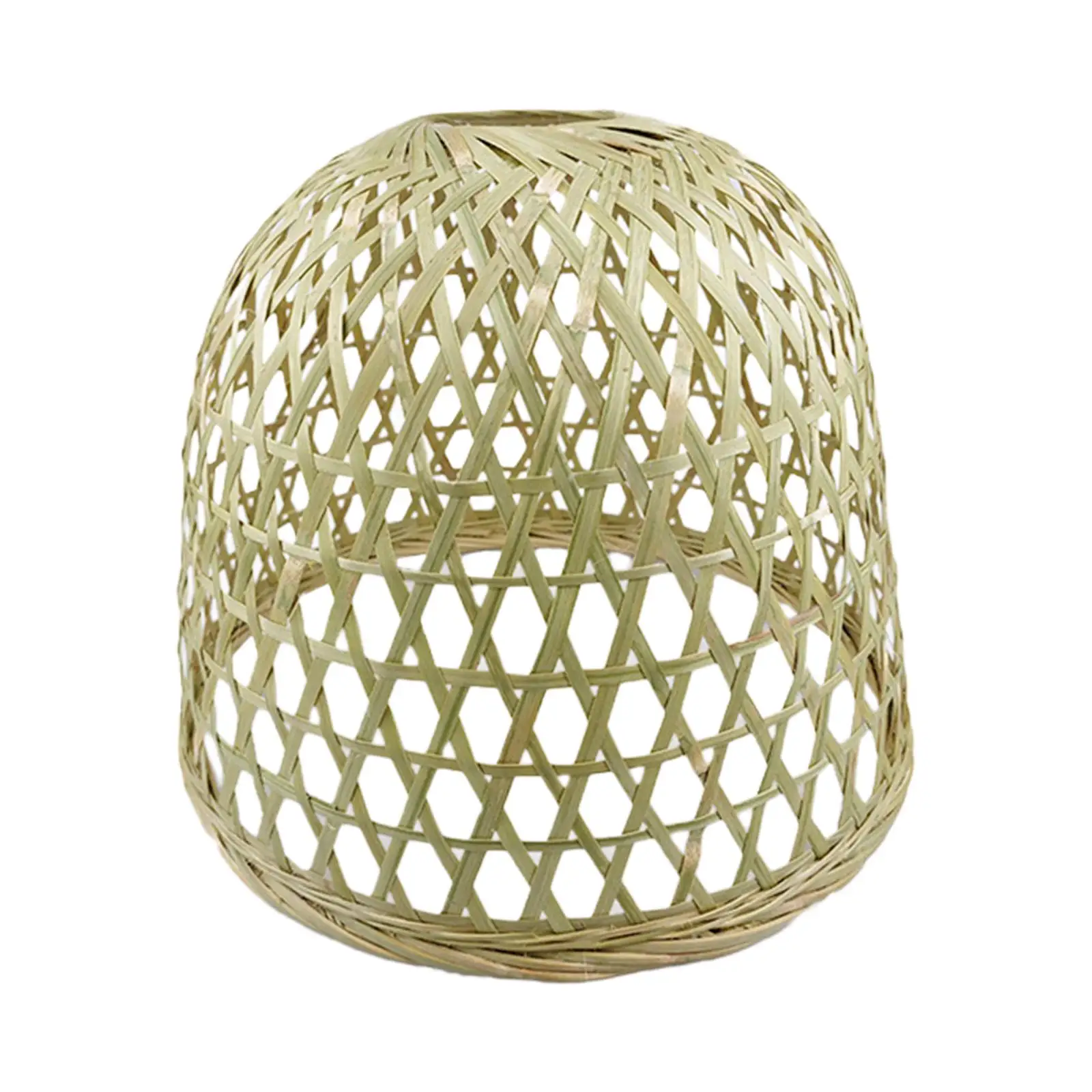 Natural Bamboo Woven Lampshade Hanging Light Fixture Handwoven Rustic Durable Round Shaped Basket for Dining Room Teahouse Hotel