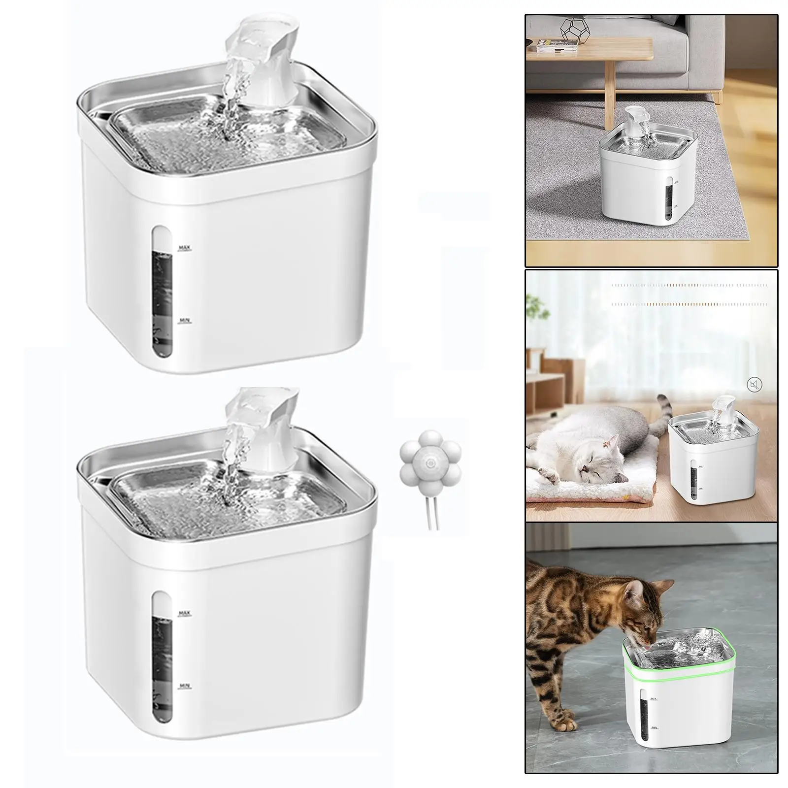 Automatic Cat Water Fountain Quiet Feeding Bowl 2.2L for Dogs Puppy Cats
