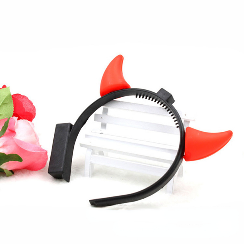 1 stücke Rot Frauen Mädchen Junge Leuchten Glow Horn Teufel Dämon Stirnband Make-Up Party Ball Tier Ohr Requisiten Hochzeit Halloween – Detail 2